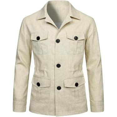 Imagem de Safári De Linho Masculino Leve Casual Safári Blazer Safári De Outono Masculino, 4, L