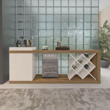 Imagem de Rack para TVs até 75 Polegadas 1 Porta com Bandeja e Adega Madrid Artely Pinho/Off White