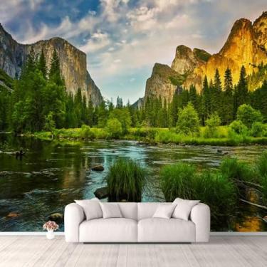 Imagem de Papel de parede 3D paisagem do parque nacional paisagem do rio Califórnia cachoeira Yosemite autoadesivo quarto sala de estar dormitório decoração mural de parede fundo adesivo de parede para teto de