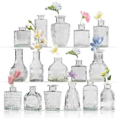 Imagem de Yabool 16 peças de vasos de flores, vasos de flores transparentes soltos, mini vasos de vidro, vasos pequenos, decorações de mesa de casamento familiar