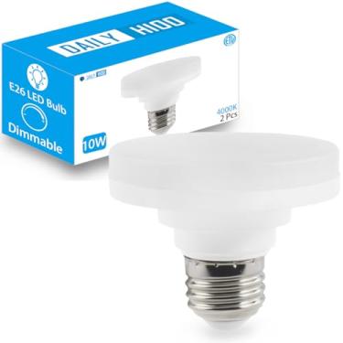 Imagem de Lâmpada de disco LED com parafuso E26, mini lâmpada plana, equivalente a 10 W CFL 75W, regulável, 1100 lm, 4000 K, base média E26, listada em ETL, lâmpadas de agachamento de baixo perfil para