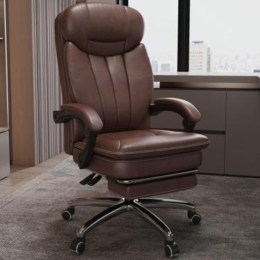 Imagem de Cadeira Executiva Cadeira De Mesa Doméstica Gerencial Cadeira Executiva Reclinável De Couro Cadeira Executiva Confortável Cadeira De Escritório De Negócios, Brown Chair, 62 * 118-124cm
