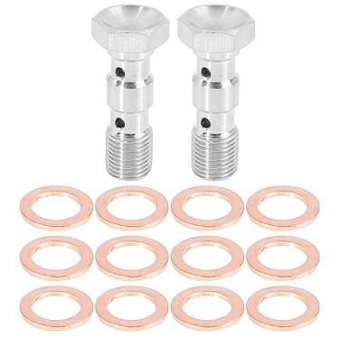 Imagem de X AUTOHAUX 2 conjuntos M10x1.0 rosca métrica parafuso duplo banjo adaptador de encaixe de freio com arruelas para motocicleta carro