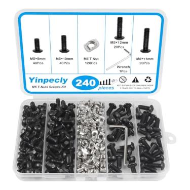 Imagem de Yinpecly 240 peças de acessórios de hardware de extrusão de alumínio 2020, kit de parafusos de porcas em T M5, porca de ranhura em T de cabeça de martelo para perfil de alumínio padrão europeu da