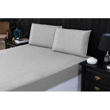 Imagem de Jogo de Cama King 400 Fios Percal 03 Pçs com Barra, Antiácaro, Antipilling e Toque Macio (Linho Cinza)