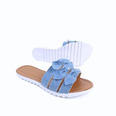 Imagem de Rasteirinha delicada 3 tiras de laço - Tulip Shoes, Azul, 37