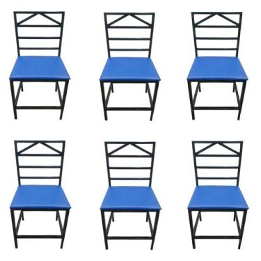 Imagem de Kit 6 Cadeiras Reforçada Para Cozinha E Sala Jantar Moderna Azul