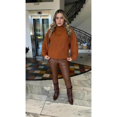 Imagem de Blusa Feminina Manga Bufante Grosso com Tranças e Bolinhas Moda Invern