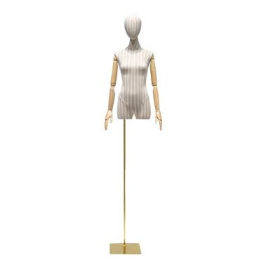 Imagem de Manequins femininos de varejo com torso, braço giratório de madeira maciça e base removível, adequados para lojas de roupas e butiques(Gold)