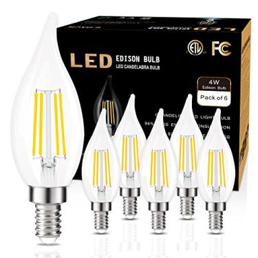 Imagem de Lâmpada de candelabro LED E12, lâmpadas de lustre reguláveis Golspark 4W (equivalente a 40W) C35 Vintage Filament Candle Flame Tip, 360 graus Ângulo de feixe, 400LM, pacote com 6 (C35 4000K Daylight)