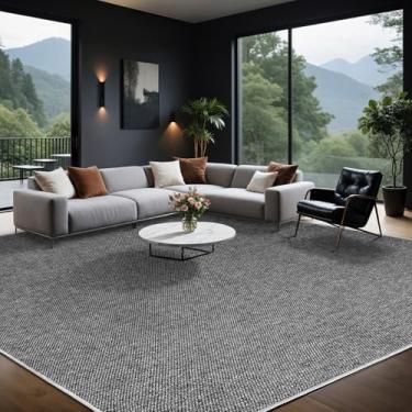 Imagem de LBRO2M Tapete lavável de juta sintética, 22,5 x 30,5 cm, para sala de estar, quarto, aparência de juta natural, tapete durável, sólido, sem queda, ecológico (22 x 30 preto cinza)