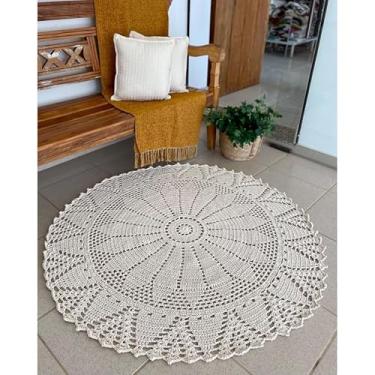 Imagem de Tapete Redondo Grande 1,40m Girassol Crochê Artesanal (Cru)