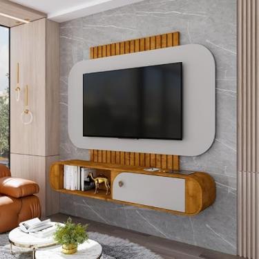 Imagem de Painel para TV até 55 Polegadas Jurerê, com Porta Soft Close, Ripado em MDF, 156x147x28cm, Madeira (Naturalle/Off)