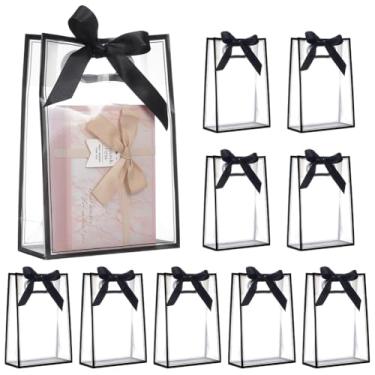 Imagem de BENECREAT 24 peças de saco de flores de PP, 18 x 8 x 26 cm, sacos de presente de plástico transparente com alças, sacos de lembrancinha de festa com fita para festa de aniversário, casamento