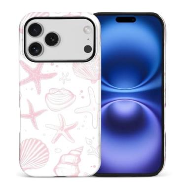 Imagem de ZHEGAILIAN Capa compatível com iPhone 16 (4g) Pro, capa rígida híbrida de 2 camadas para meninas, meninos, mulheres, homens, conchas fofas rosa claro