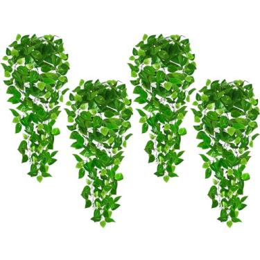 Imagem de Plantas artificiais para pendurar, vegetação falsa longa para decoração de plantas de videira falsa para casa, quarto, escritório, ambientes internos e externos, decoração de prateleira de parede (4)