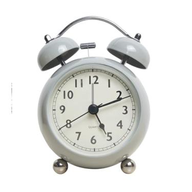 Imagem de Despertador retrô criativo metal sino despertador de mesa simples relógio silencioso luminoso quartzo relógio de mesa relógio despertador analógico (cinza)