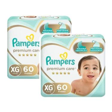 Imagem de Kit com 2 pacotes de fraldas pampers premium care infantil xg 60