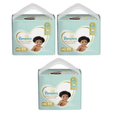 Imagem de Kit 3 pacotes de fraldas pampers premium care infantil xxg 56