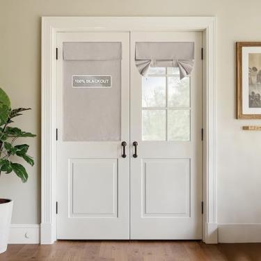 Imagem de StangH Cortina de porta francesa de linho natural 100% blackout, persiana de janela para escurecimento de ambiente para privacidade, cobertura de janela de porta com isolamento térmico para escritório