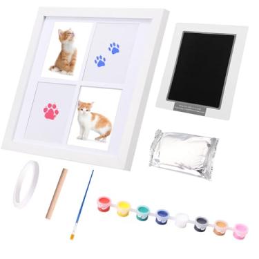 Imagem de Kit de impressão de pata de madeira com tinta e argila, gato, cachorro, animal de estimação, decoração de casa, para cães, gatos, gatinhos, filhotes (branco, 1 conjunto)