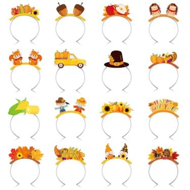 Imagem de Blosssound 16 Pcs Fall Headbands Fall Party Favor Gift Autumn Paper Head Bopper Pumpkin Maple Leaf Squirrel Pine Cones Headwear Thanksgiving Party Costume Accessories Photo Prop Decoration Supplies