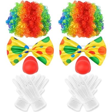 Imagem de KESOCORAY Acessórios de fantasia de palhaço adulto, peruca, nariz vermelho, gravata borboleta, luvas brancas para brincar de carnaval de Halloween, Conjunto com 2, Medium