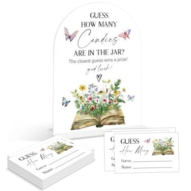 Imagem de Jogos de chá de bebê - Livro de histórias Adivinhe quantos doces estão no pote, 1 placa de acrílico em arco e 50 cartas de adivinhação, jogo de revelação de gênero, suprimentos de decoração de chá de