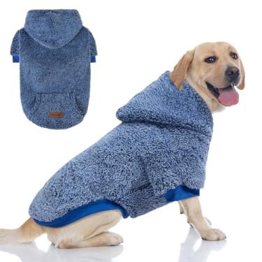 Imagem de EXPAWLORER Moletom com capuz de lã para cães pequenos, médios e grandes – roupas de outono super macias para cães com furo de trela, casaco quente de inverno frio para filhotes, gatos, meninos/meninas
