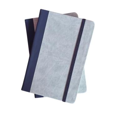 Imagem de Caderno Tipo Moleskine Sem Pauta 14x21 Caderneta de Anotações com Capa Dura e Elástico Tamanho A5 cor Azul Claro Mármore com Listra