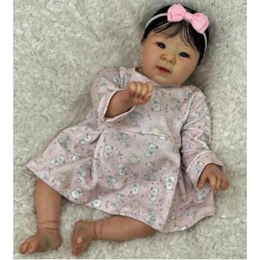 Imagem de Bebê Reborn Jiali Tecido Fio a Fio Boneca Realista 2kg Olhos Pretos Ki