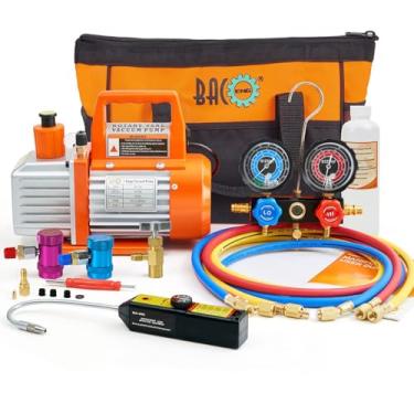 Imagem de BACOENG Conjunto de medidor e bomba de vácuo CA R1234yf, bomba de vácuo HVAC de 4 CFM com detector de vazamento para refrigerante R1234yf, com torneira e acopladores rápidos