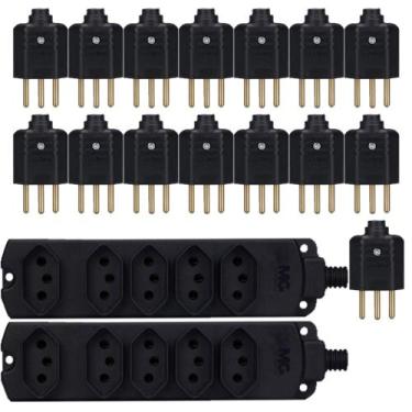 Imagem de 2 Régua 5 Tomadas 3 Pinos 20a Múltipla + 15 Plug Macho 3 Pinos 10a Pre