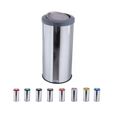 Imagem de Lixeira Redonda Flip Top Aro Plástico Miolo Inox 35L - CM Design, Cinz