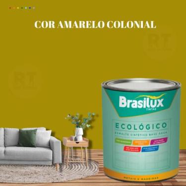 Imagem de Esmalte Sintético Brasilux Base Água Ecologico Cor Amarelo 800ML Brilh