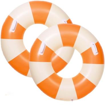 Imagem de 2 peças de tubos de piscina grandes infláveis flutuadores de piscina para adultos, boias infláveis para piscina, espreguiçadeira de praia de verão, artigos de festa (laranja, 91 cm)
