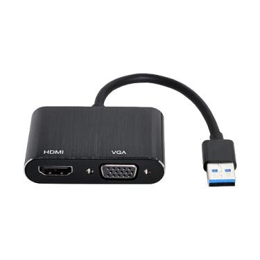 Imagem de Cablecc Cabo adaptador USB 3.0 e 2.0 para HDMI e VGA HDTV Placa gráfica externa para laptop Windows MacBook