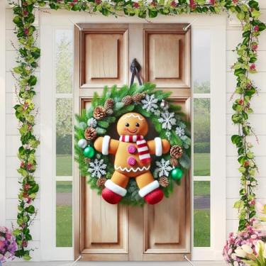 Imagem de BlissYard Capa de porta de Natal, decoração de guirlanda de gengibre, 89 x 188 cm, faixa festiva para decoração de parede interna e externa, tecido de poliéster, festa em casa para meninas ou meninos