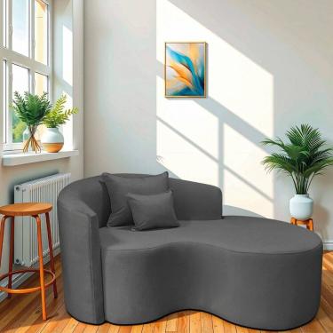 Imagem de Recamier Curvo Orgânico 150cm 2 Lugares Lado Direito para Sala de Estar Linho Londres Cinza Escuro
