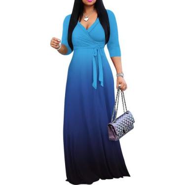 Imagem de Vestido maxi PinkPatty Gradient com decote em V e mangas 3/4 para mulh