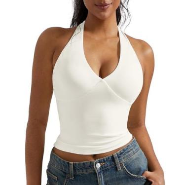 Imagem de Camiseta regata feminina sexy OMKAGI com decote em V sem mangas Y2K