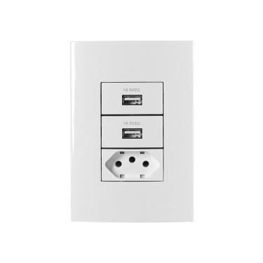Imagem de Tomada Usb-a Dupla 1a 5w E Tomada 2p+t 10a Margirius Sleek Com Placa 4x2 Branca