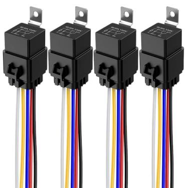 Imagem de Gebildet Conjunto De 4 Interruptores De Relé À Prova D'Água De 40/30 A, 12 Awg, Chicote Elétrico Com Diodo Integrado - 12 V Dc, 5 Pinos Spdt, Relés Automotivos, Fios Energizados