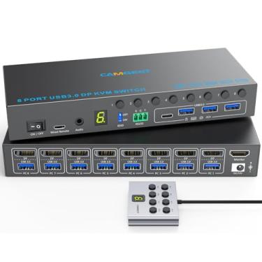 Imagem de 8 Portos Displayport KVM Switch 4K@60Hz Simulação EDID, USB3.0 KVM Switch Displayport para 8 PC compartilhar 1 Monitor e 4 USB Devices, KVM Switches com Audio RS232 Wied Remote 12V Power e 8 USB Cable
