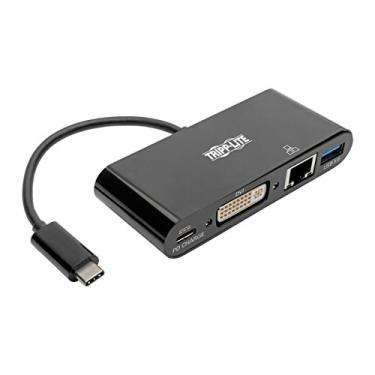 Imagem de Tripp Lite Adaptador USB C para DVI Multiport estação de ancoragem com hub USB-A, Gigabit Ethernet Thunderbolt 3 USB Tipo C 1080p (U444-06N-DGUB-C), preto