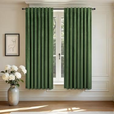 Imagem de Cortinas de veludo verde-floresta 182 cm de comprimento, 2 painéis para quarto de crianças, meninos, cortina decorativa vitoriana, grama, verde-oliva, para quarto, rascunho de som, bloqueio de luz