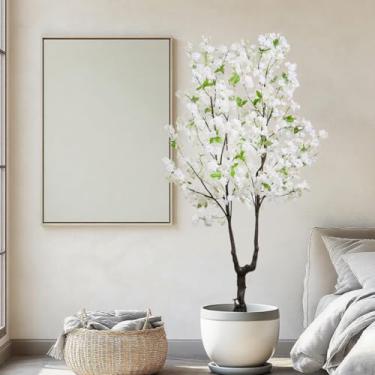Imagem de Flor de cerejeira artificial, árvore de flor branca sintética, árvore de cerejeira falsa de 1,8 m para ambientes internos e externos para decoração de casa