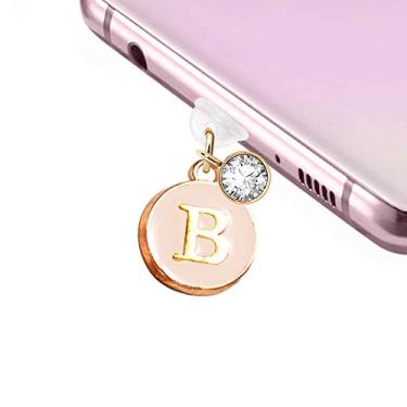 Imagem de Nova porta de carregamento USB Elise & FONDA TP2 tipo C com plugue antipoeira linda letra inicial B pingente de celular para Samsung Galaxy/Huawei/OnePlus/Xiaomi/oppo novos telefones Android (Blanchedalmond)