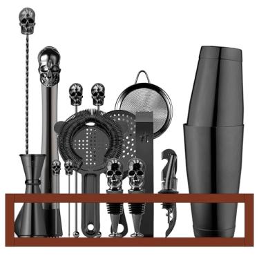Imagem de Homestia 18 Peças Boston Shaker Set Bartender Kit com Suporte, Coqueteleira Conjunto de Coqueteleiras Estilo Caveira Mix Drink Shaker Kit, Bar Essentials