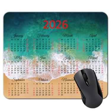 Imagem de NAMISAN 2026 Calendário HD Font Tropical Beach Mouse Pad, Mouse Retângulo de Borracha Natural Personalizado Calendário de Mesa Mouse Pad 24 x 20 cm, Verde